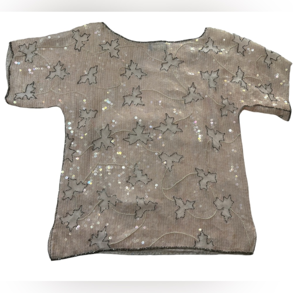 Crimson sequin beaded light pink blouse size S
